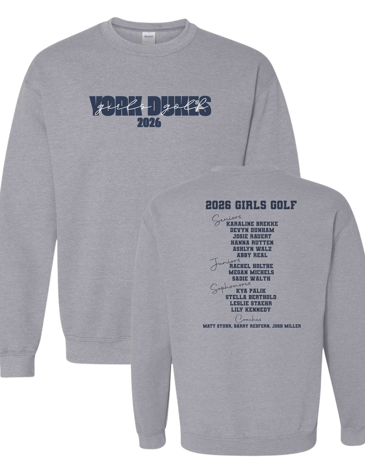 York Dukes Girls Golf Sports Grey Crewneck