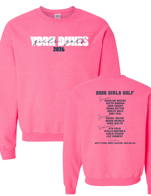 York Dukes Girls Golf Pink Crewneck
